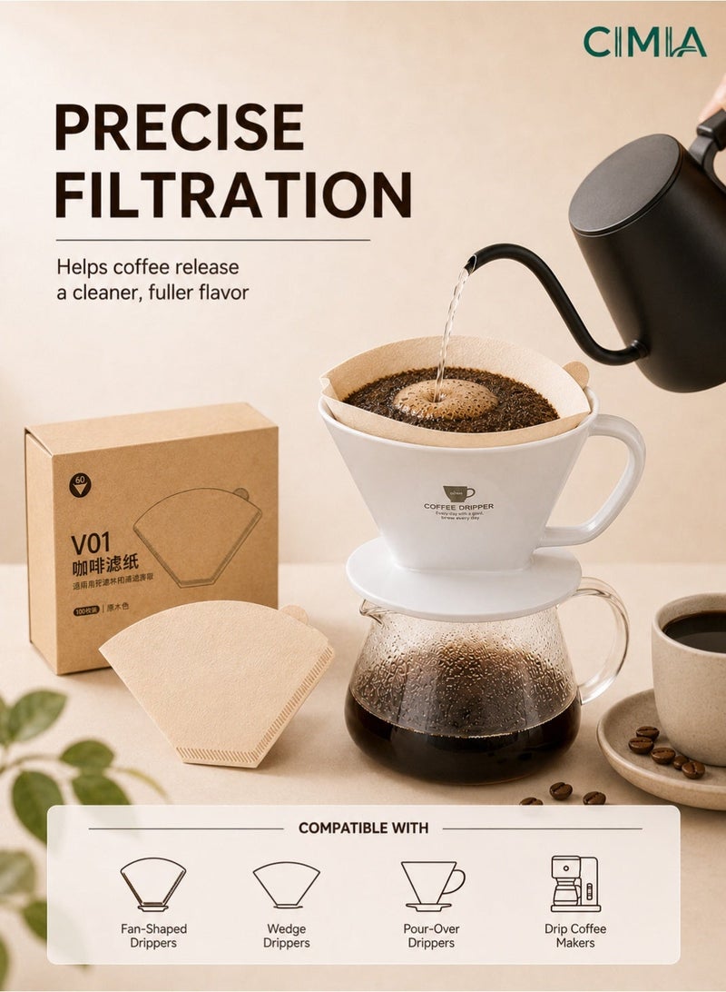 CIMIA 100pcs V60 coffee filters, suitable for pour-over coffee and drip coffee machines. Disposable filters with fine filtration, comes with a flip-top box. Perfect for home, office, or travel use. - Image 5