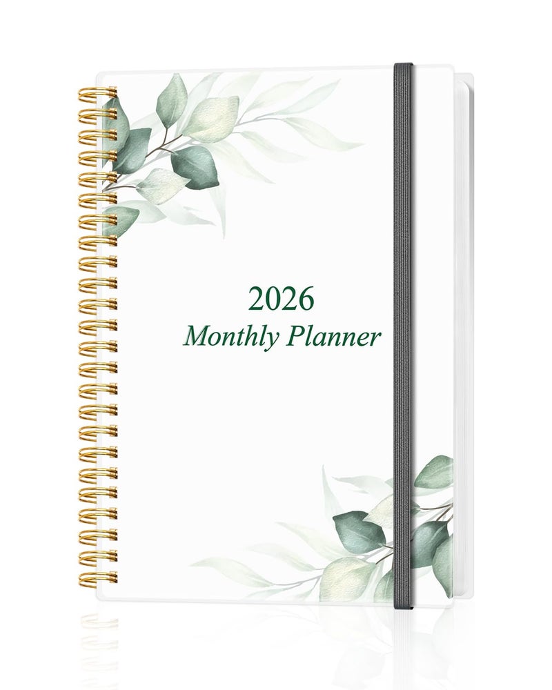 Tuun Fuplan Monthly Planner 2026 - Monthly Calendar from January 2026 to December 2026, 2026 Planner with Inner Pocket, Elastic Band, 5.8" x 8.5", Green Leaf - Image 1