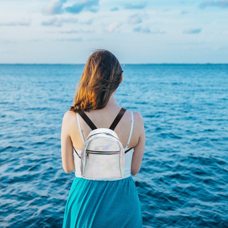 Womens Shoulder Bag Korean Version Pearl Pattern Glossy Shoulder Bag Simple Personality Wild Girl Small Backpack (White) - Image 3