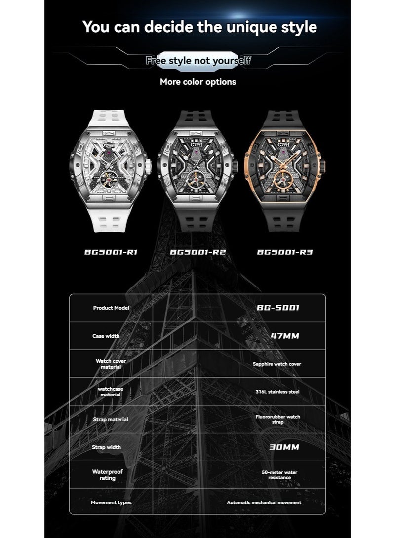 bonest gatti Men's Fully Automatic Mechanical Watch Limited Edition Trendy Fashion Sports Night Light Watch - Image 4