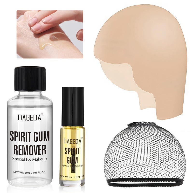DAGEDA Bald Cap Halloween SFX Makeup Kit ,Realistic Latex Bald Wig Cap with Spirit Gum & Remover Combo Kit for Adult Men Women,Costume Character Set for Costumes Cosplay Party Theater Film - Image 1