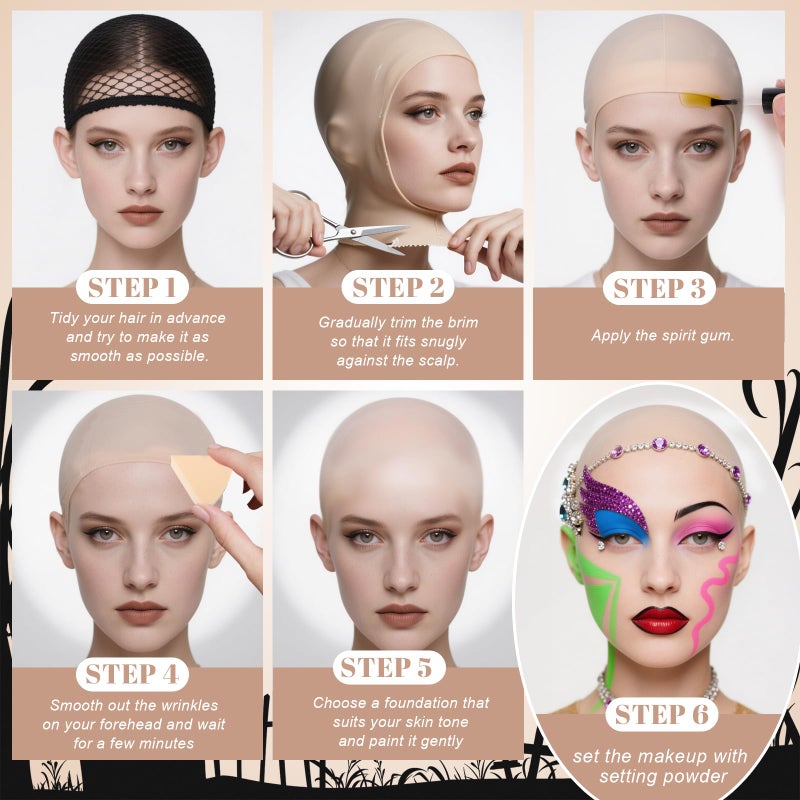DAGEDA Bald Cap Halloween SFX Makeup Kit ,Realistic Latex Bald Wig Cap with Spirit Gum & Remover Combo Kit for Adult Men Women,Costume Character Set for Costumes Cosplay Party Theater Film - Image 3