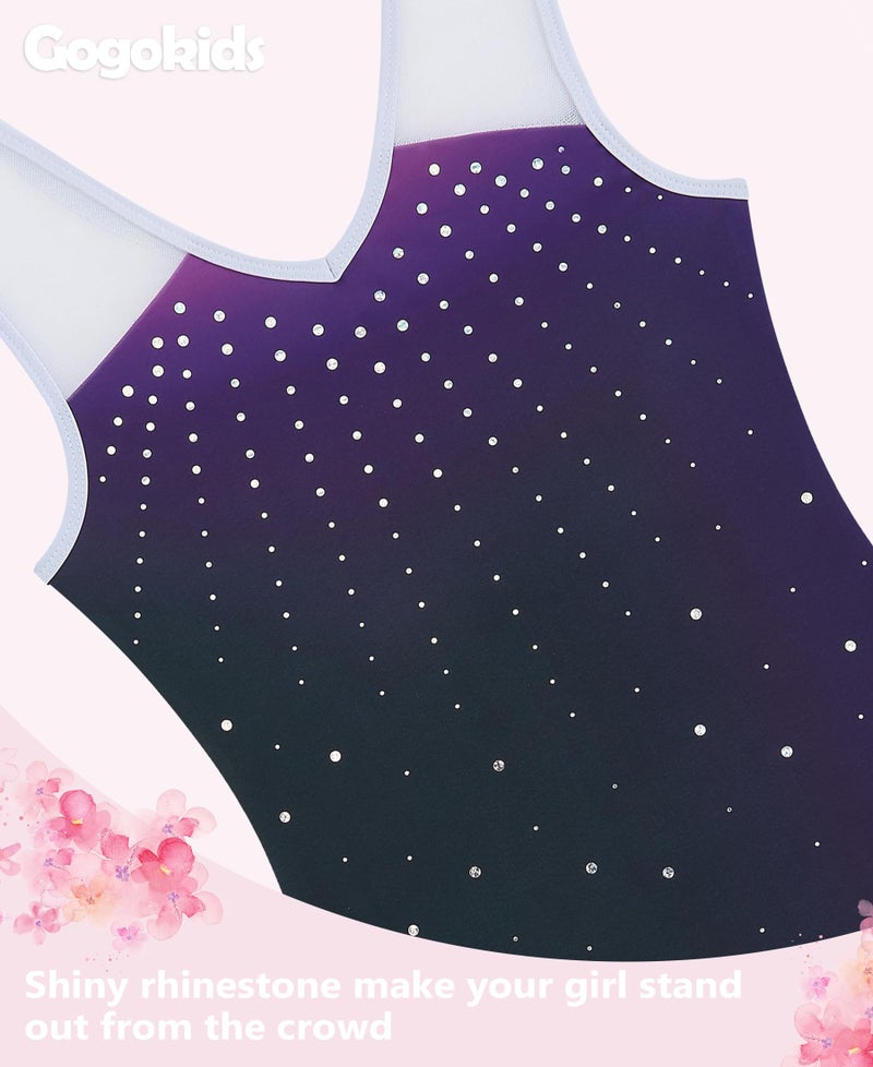 Gogokids Girls Gymnastics Leotard Set with Shorts, Sparkly Rhinestone Gradient Mesh Dance Outfit for Ballet Training, Gradient Rose, 3-4 Years - Image 5