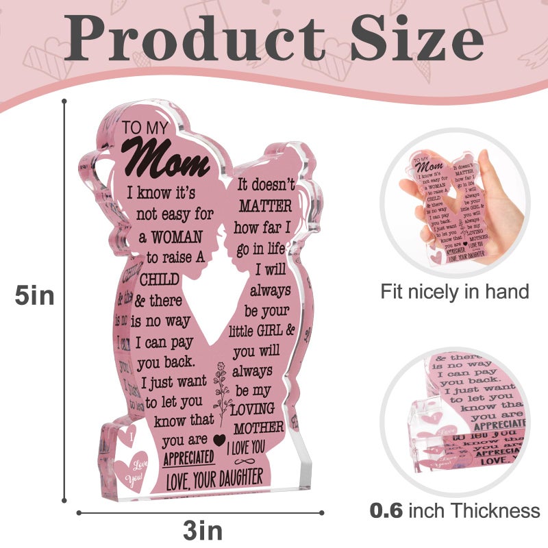 TuSuQing Mom Gifts from Daughter Christmas Gift for Mom, Mom Birthday Ideas Gift Cool Mother's Day Gifts from Daughter Best Mom Ever Gifts New Mom Single Mom Christmas 2024 Acrylic Plaque Sign 5x3in - Image 3