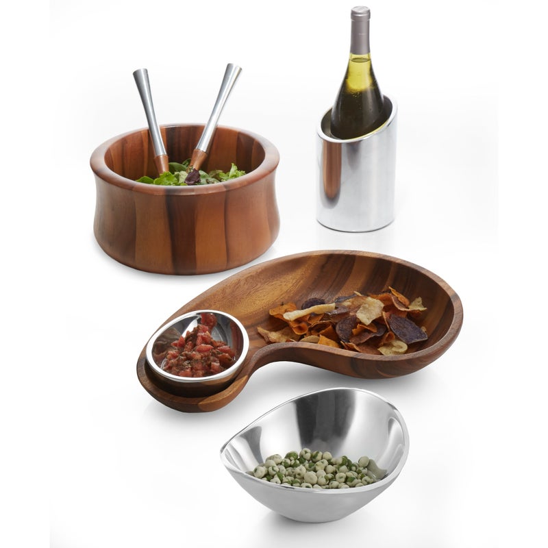 Nambe Nambe - Nara Collection Natural Acacia Wood Salad Bowl and Servers with Nambe Alloy Handles (10.5"" x 5.5"") - Image 2