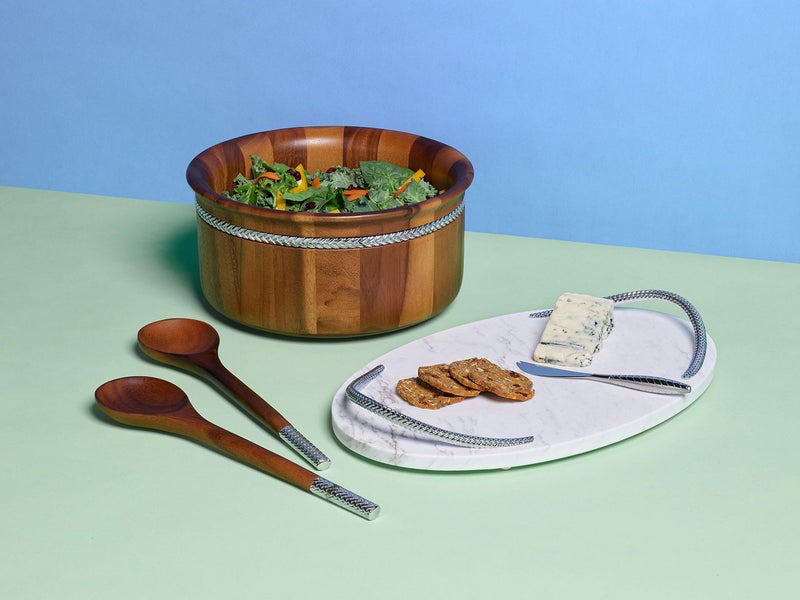 Nambe Nambe - Nara Collection Natural Acacia Wood Salad Bowl and Servers with Nambe Alloy Handles (10.5"" x 5.5"") - Image 5