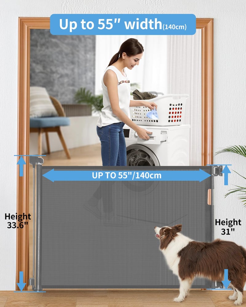 Veraste (2 Pack) Retractable Baby Gate for Doorways and Stairs, Mesh Safety Gate for Pet, Indoor & Outdoor Use, One-Hand Operation, Easy Installation, 33.6" Tall, Expands to 55" Wideï¼ˆGrey,33.6"x55" - Image 3