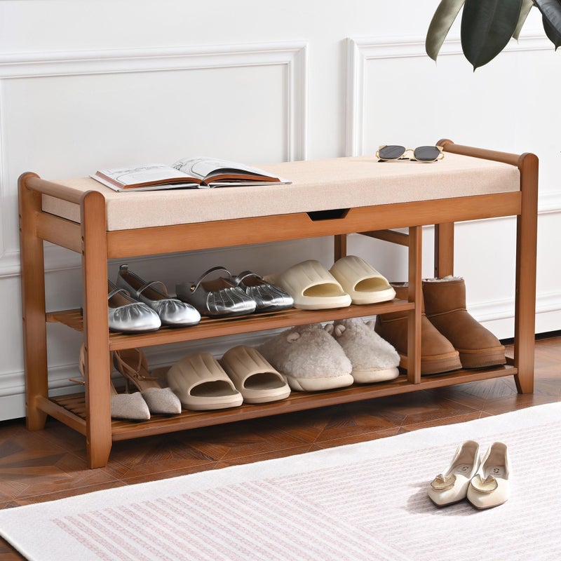 Homman 39.4in Shoe Rack Bench, Shoe Storage Bench with Lift Top Hidden Storage, Entryway Bench Holds Up to 330lb for Bedroom Living Room - Image 1
