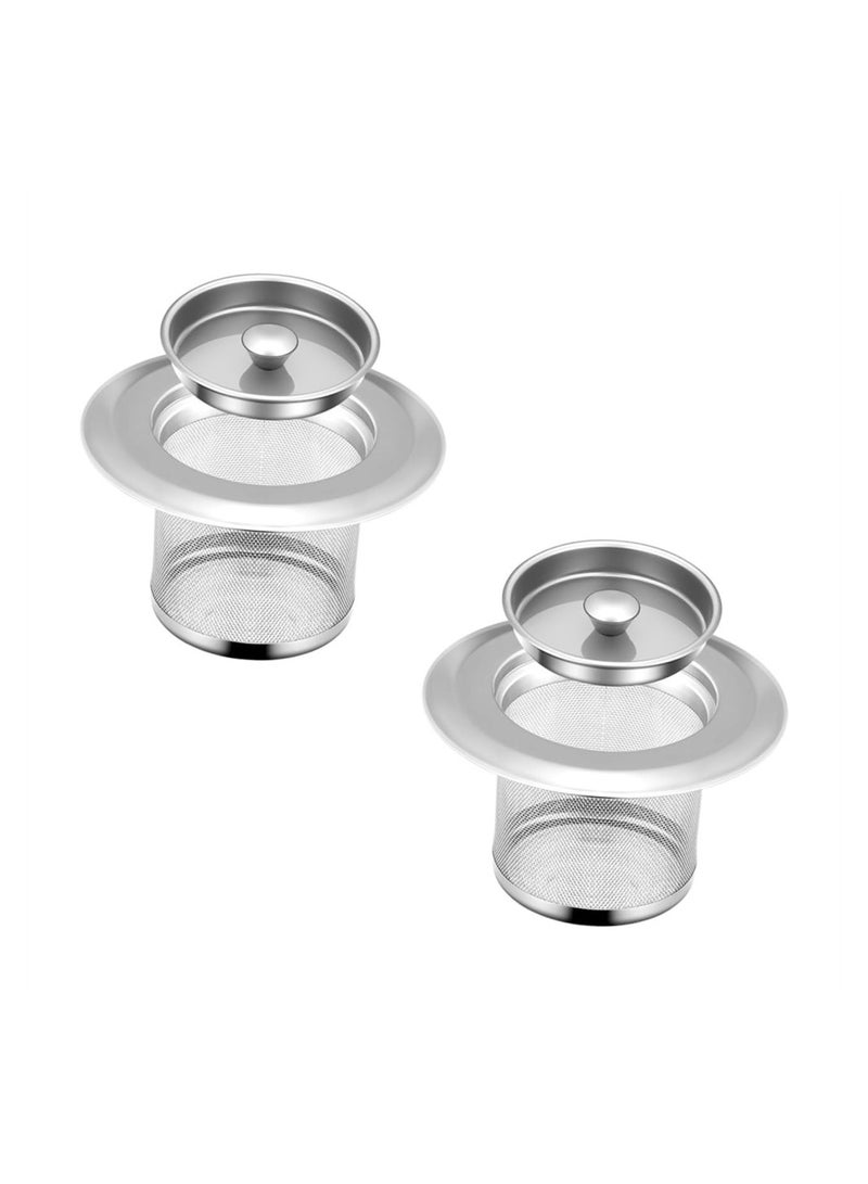 KASTWAVE مجموعة مصفاة حوض المطبخ، 2 مجموعة مصفاة تصريف حوض المطبخ، سدادة تصريف للتخلص من القمامة مضادة للازدحام، فلتر حوض مصنوع من الفولاذ المقاوم للصدأ، جامع الشعر لمنع الانسداد في الحمام والمطبخ - Image 1