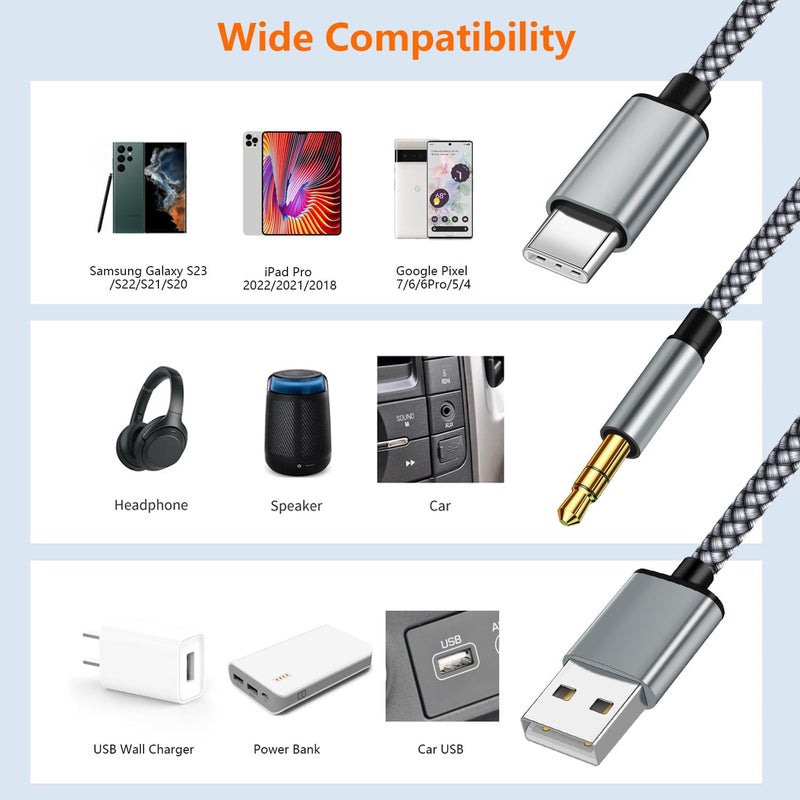 Vcddom USB C to 3.5mm Aux Audio Cable with Charging, 2 in 1 USB C to 3.5mm Car Stereo Headset Audio Cable with PD 18W Charging Compatible with iPhone 16/15, Samsung Galaxy S25/S24/S23/S22+, Google Pixel 8 7 - Image 2