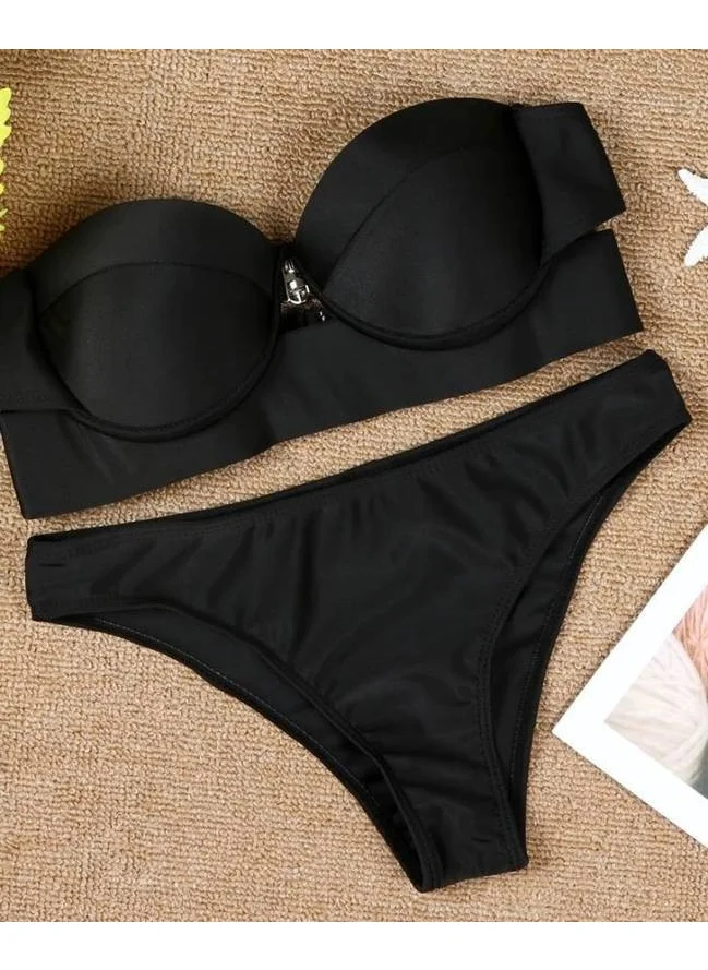 Angelsin Black Strapless Bikini Set
