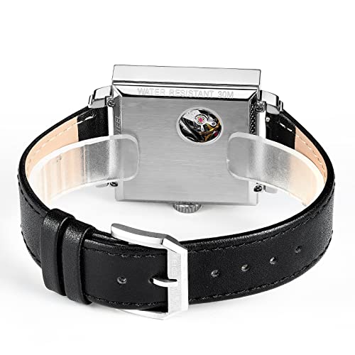 FEICE Men’s Square Watch Minimalistic Automatic Mechanical Watch Waterproof Wristwatch with Sapphire Crystal Leather Straps for Women Unisex -FM301 - Image 2