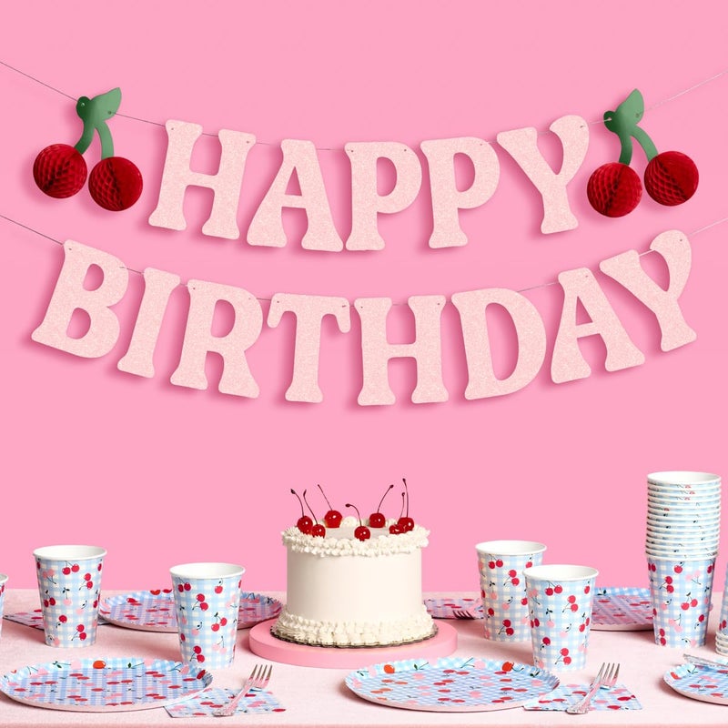 xo, Fetti xo Fetti Happy Birthday Cherry Banner Pink Glitter 65 Ft 3D Cherry Garland Bday Decoration Accordion Party Sign Pop Up Photoshoot Backdrop - Image 2