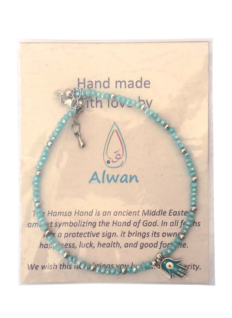 Alwan - Long Size Crystal Anklet with an Evil Eye in the Center of a Hamsa - Image 1