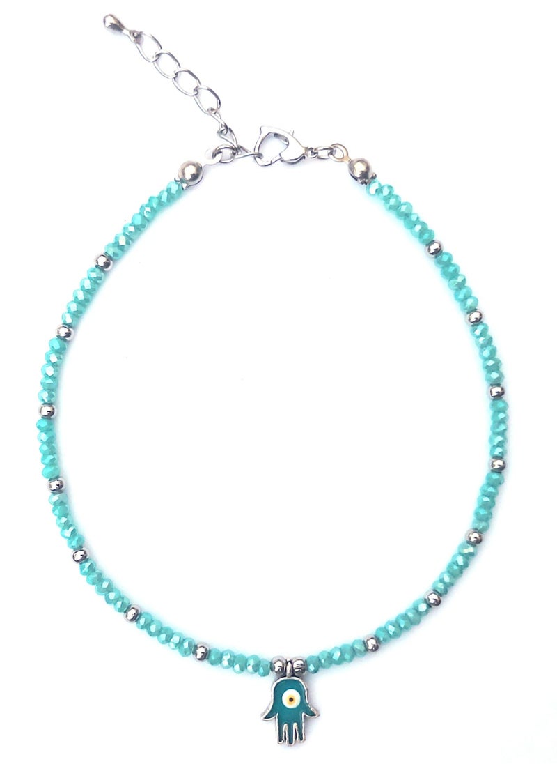 Alwan - Long Size Crystal Anklet with an Evil Eye in the Center of a Hamsa - Image 1