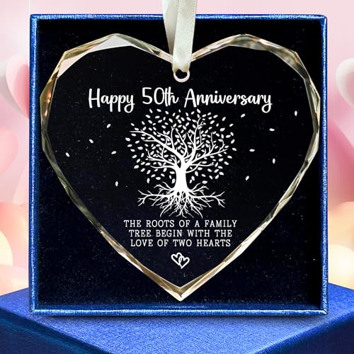 SUCHAGIFT 50th Anniversary Marriage Gifts for Couple - 50th Anniversary Wedding Gifts - 50 Wedding Ornaments for Couple, Her Him, Wife Husband, Parents - Glass Ornament - Image 1