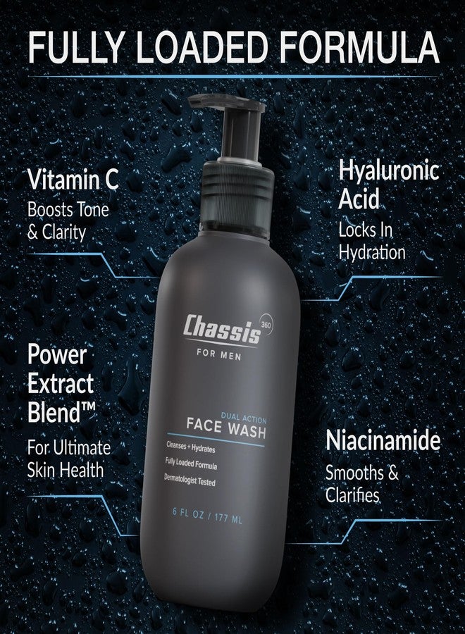شاسيه غسول الوجه شاسيس 360 ثنائي المفعول - غسول مرطب ومتحكم في الزيوت للرجال مع النياسيناميد وفيتامين سي وحمض الهيالورونيك - خالٍ من الفثالات والبارابين والكبريتات - منظف غير معطر - 6 أونصة سائلة - Image 3
