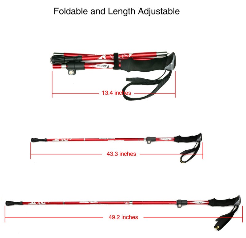 A ALAFEN Aluminum Collapsible Ultralight Travel Trekking Hiking Pole for Men and Women (Fits 5'3" - 6'2"), Single Pole (1 Pack), Red - Image 4