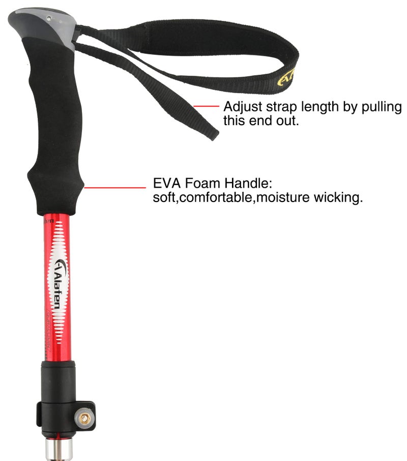 A ALAFEN Aluminum Collapsible Ultralight Travel Trekking Hiking Pole for Men and Women (Fits 5'3" - 6'2"), Single Pole (1 Pack), Red - Image 5