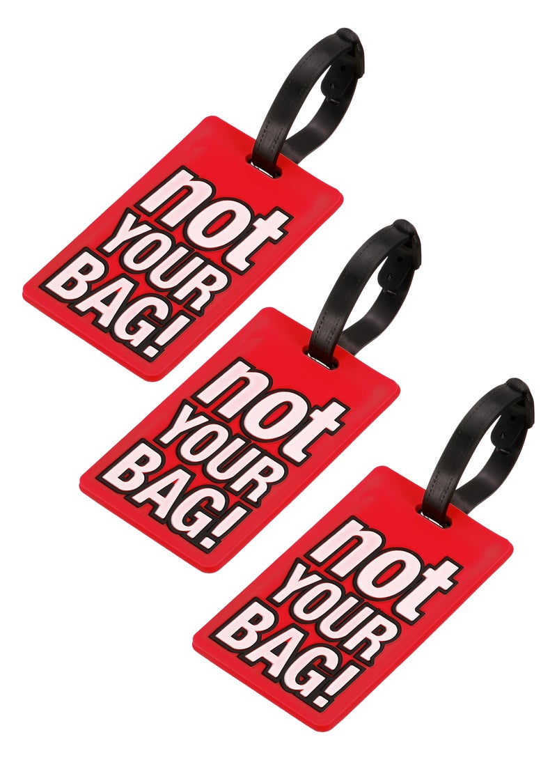 Cuisine Art Luggage Tag with Name ID Card, Personalized Identifier ID Labels, Flexible PVC Travel Tags, Secure Travel Luggage Labels for Baggage Identity, Suitcase Tag  – "NOT YOUR BAG" Text, Red  3-Piece Set - Image 1