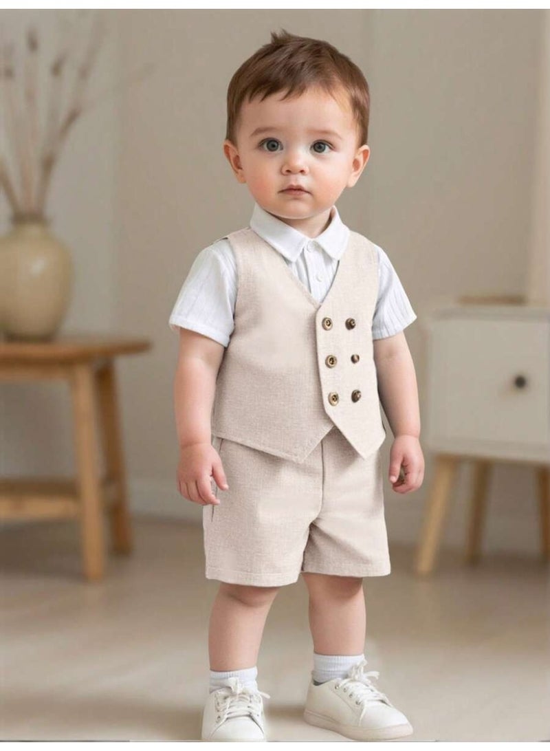 Baby Boy Formal Outfit Set – Elegant Vest and Shorts Suit , Stylish Gentleman Clothing Set for Toddlers, Perfect for Weddings, Parties & Special Occasions size 12- 18 Month - Image 1