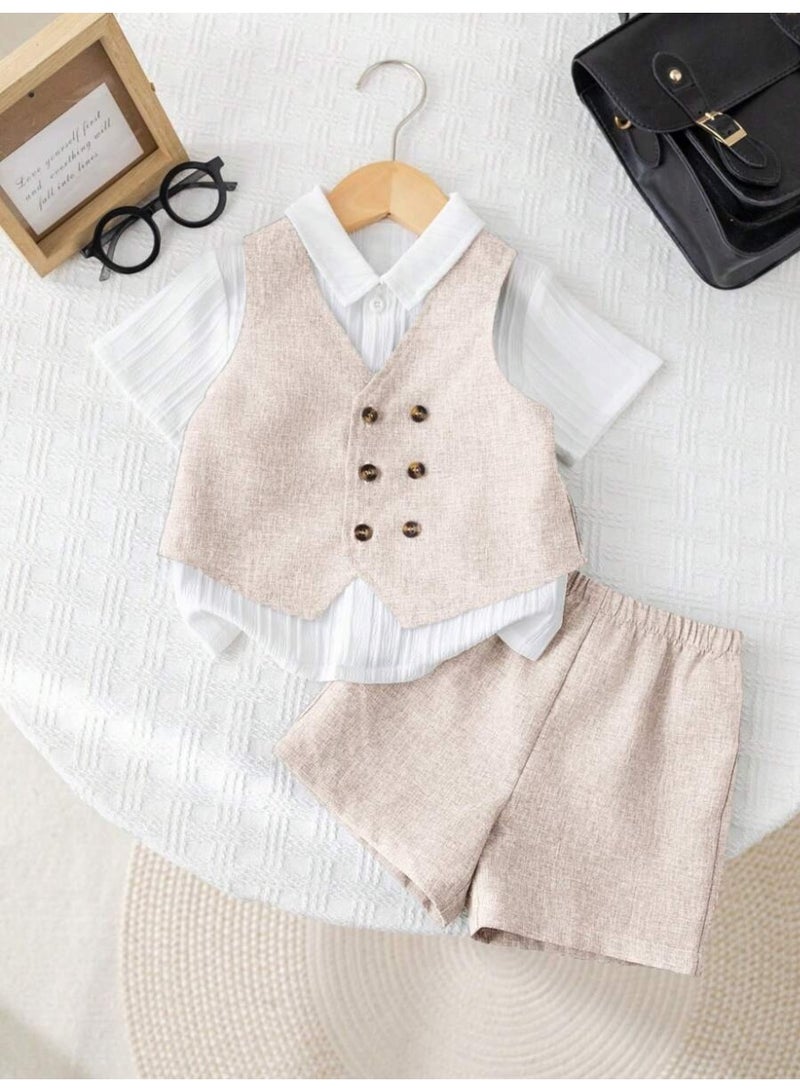 Baby Boy Formal Outfit Set – Elegant Vest and Shorts Suit , Stylish Gentleman Clothing Set for Toddlers, Perfect for Weddings, Parties & Special Occasions size 12- 18 Month - Image 3