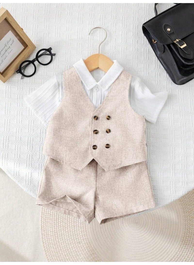 Baby Boy Formal Outfit Set – Elegant Vest and Shorts Suit , Stylish Gentleman Clothing Set for Toddlers, Perfect for Weddings, Parties & Special Occasions size 12- 18 Month - Image 4