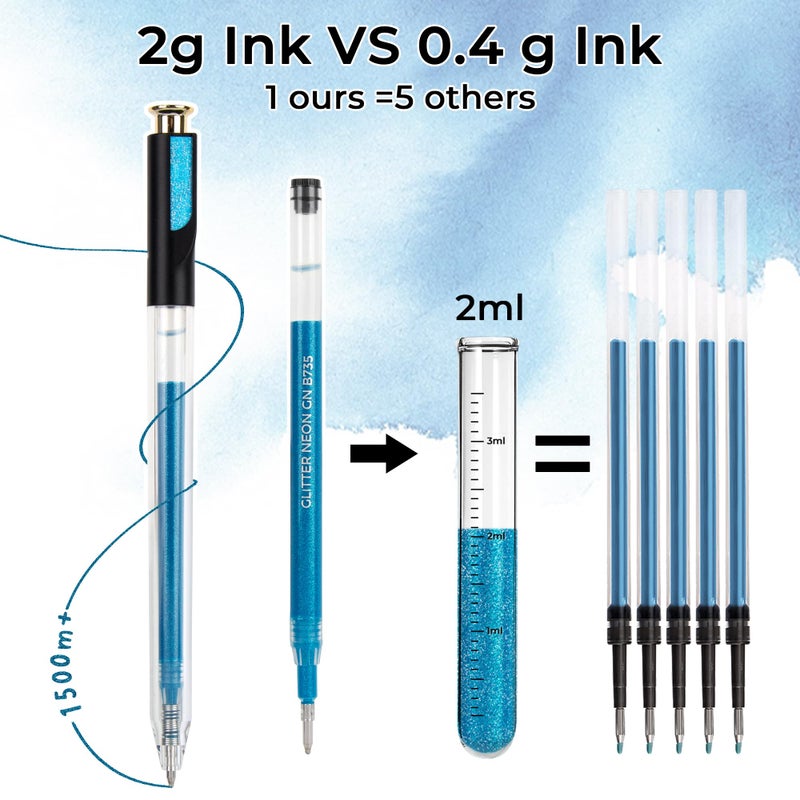 ZSCM Retractable Glitter Neon Pens, 7 Colors Large Capacity UV Reactive Sparkle Gel Ink Pens for Adult Coloring, 1.0 mm Fine Point Smooth Writing Color Pen for UV Art Note Taking Aesthetic Art Supplies - Image 3