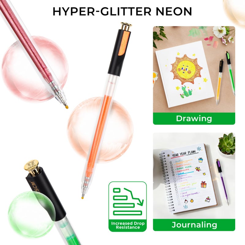 ZSCM Retractable Glitter Neon Pens, 7 Colors Large Capacity UV Reactive Sparkle Gel Ink Pens for Adult Coloring, 1.0 mm Fine Point Smooth Writing Color Pen for UV Art Note Taking Aesthetic Art Supplies - Image 5