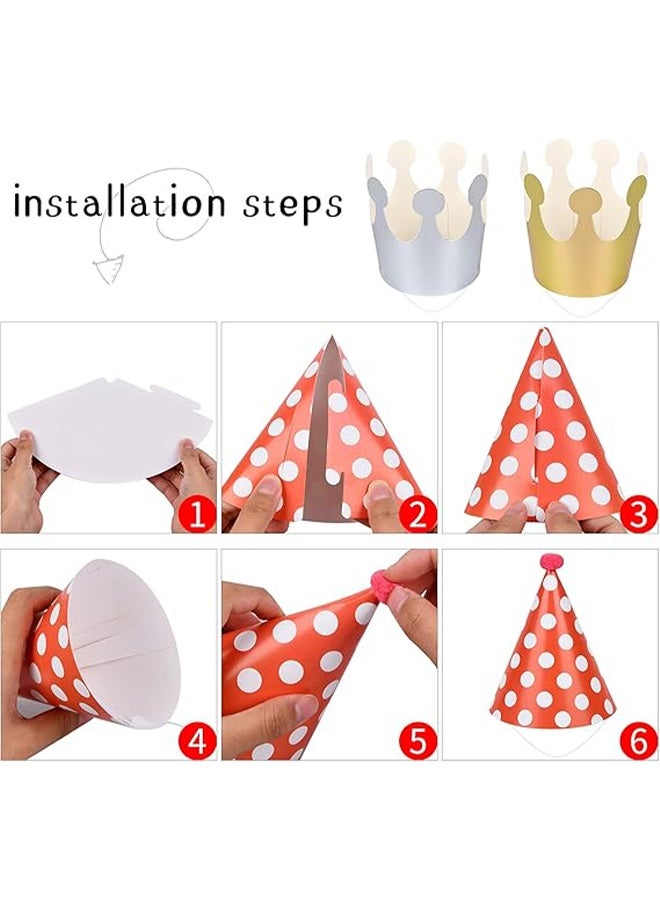 21 in 1 Party Hats Set, 11 Pcs Birthday Cone Hats Lovely Crown with Pom Poms, 10 Pcs Colorful Blowouts, Birthday Party Decorations for Kids Adults - Image 3