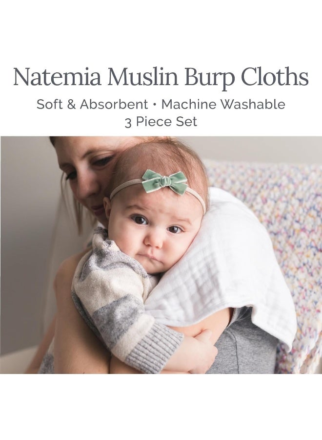 Natemia Bamboo Muslin Baby Burp Cloths | Large 21”x11” Size | Super Absorbent and Ultra Soft Bamboo Washcloths | 6-Layer Design | 3-Piece Gift Set - Image 2