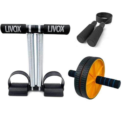 LIVOX Tummy Trimmer Gym Equipment for Home Workout Skipping Rope, Abs Wheel Roller Full Body Workout Equipment Combo Set - Image 1