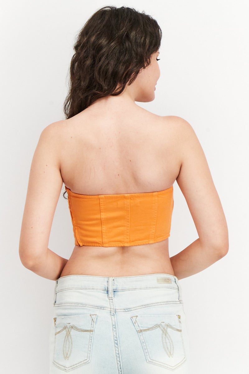 NA-KD Women Straight Across Strapless Plain Denim Tube, Orange  - Image 2