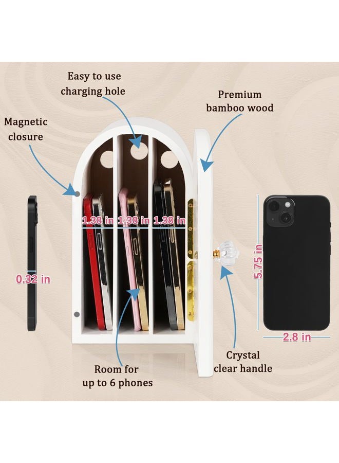 Lzttyee Phone Box for Family Time, Bamboo Cell Phone Jail, 3 Sections Hold 6 Phones, with Charging Holes, Phone Holder Self-Discipline Box, Help Kids Adults Focus Back, Mobile Phone Addiction (White) - Image 2