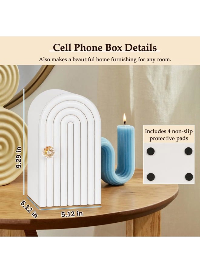 Lzttyee Phone Box for Family Time, Bamboo Cell Phone Jail, 3 Sections Hold 6 Phones, with Charging Holes, Phone Holder Self-Discipline Box, Help Kids Adults Focus Back, Mobile Phone Addiction (White) - Image 3