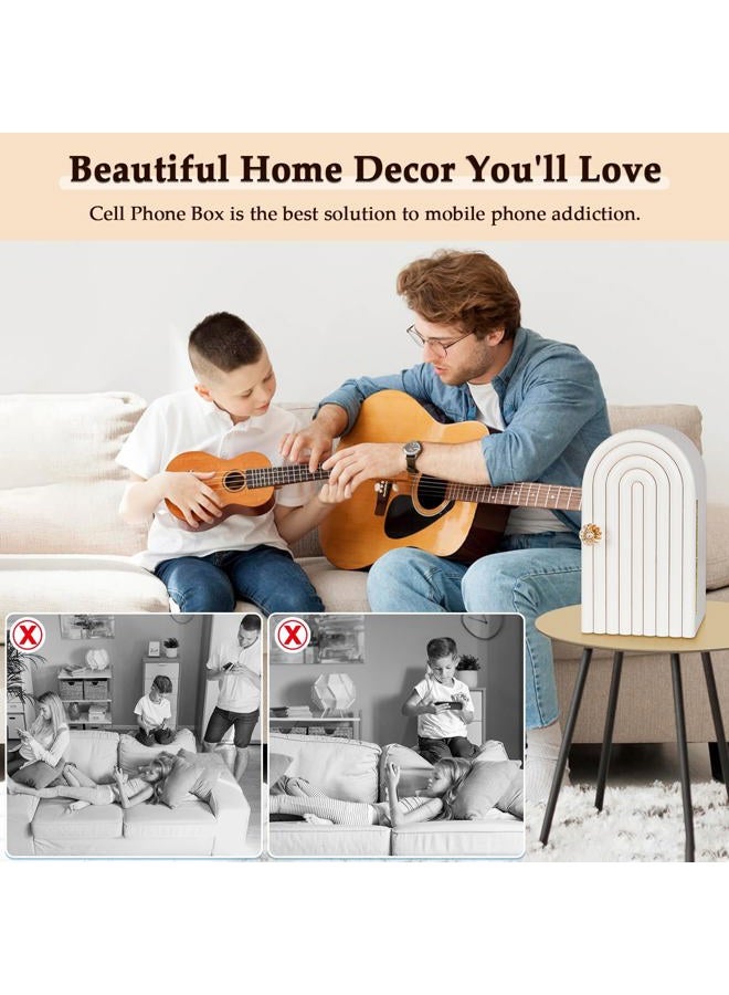 Lzttyee Phone Box for Family Time, Bamboo Cell Phone Jail, 3 Sections Hold 6 Phones, with Charging Holes, Phone Holder Self-Discipline Box, Help Kids Adults Focus Back, Mobile Phone Addiction (White) - Image 5