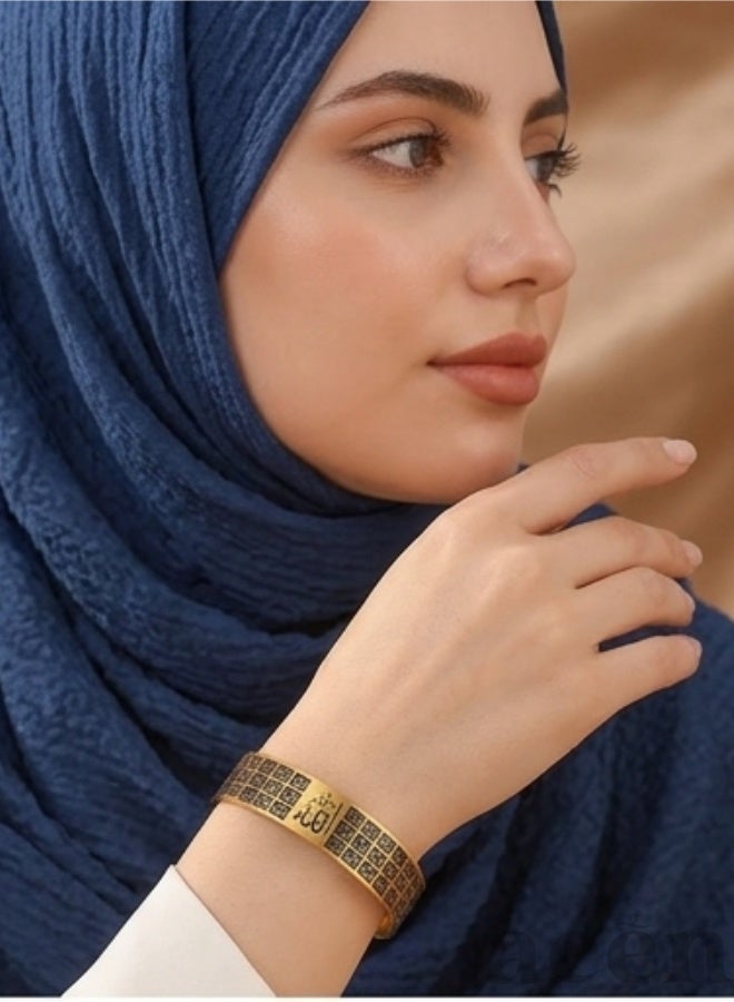 aeen 18K Gold Plated Stainless Steel Allah 99 Names Islamic Bracelet, Adjustable Arabic Calligraphy Bracelet, Muslim Religious Jewellery Gift for Men and Women - Image 2