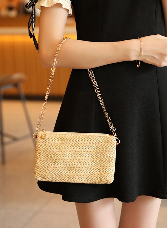 GD 2 Pcs Straw Woven Clutch Bag - Summer Beach Wristlet Purse - Lightweight Zipper Pouch for Women Girls Summer Vacations Pool Days and Casual Outings - Image 4
