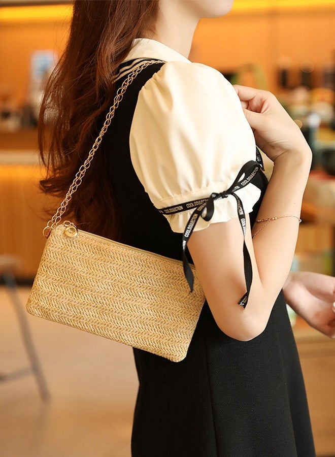 GD 2 Pcs Straw Woven Clutch Bag - Summer Beach Wristlet Purse - Lightweight Zipper Pouch for Women Girls Summer Vacations Pool Days and Casual Outings - Image 5