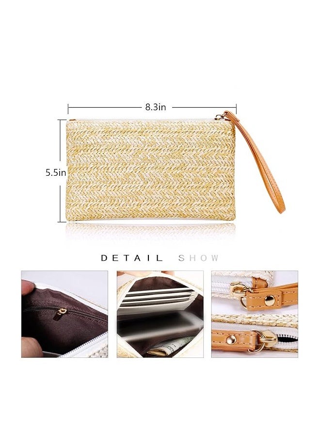 GD 2 Pcs Straw Woven Clutch Bag - Summer Beach Wristlet Purse - Lightweight Zipper Pouch for Women Girls Summer Vacations Pool Days and Casual Outings - Image 2