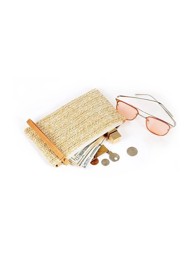 GD 2 Pcs Straw Woven Clutch Bag - Summer Beach Wristlet Purse - Lightweight Zipper Pouch for Women Girls Summer Vacations Pool Days and Casual Outings - Image 3