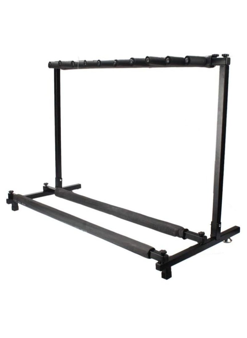Mike Music Multi Guitar Stand Foldable Universal Display Rack - Portable Black Guitar Holder With Neoprene Tubing For Protection,Bass Guitar and Guitar Bag / Case (9 holder, black) - Image 1