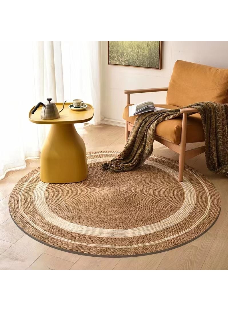 LINGWEI Jute Rug with White Line Round Rug 100cm - Image 1