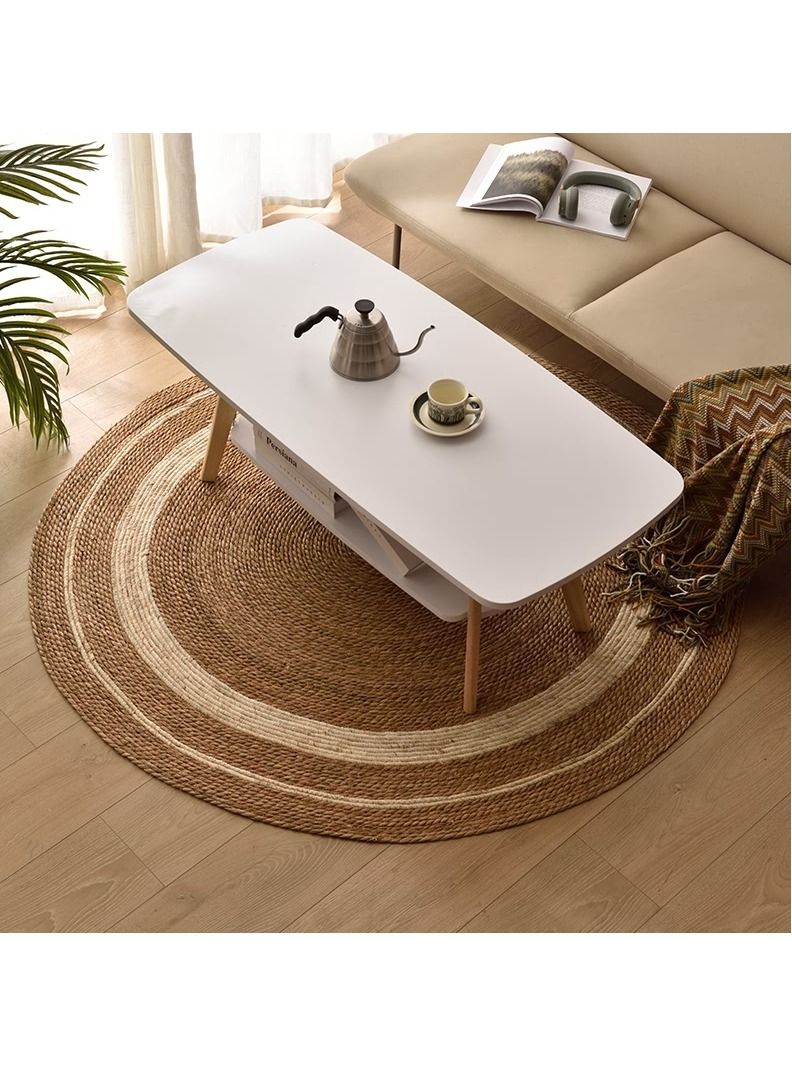 LINGWEI Jute Rug with White Line Round Rug 100cm - Image 2