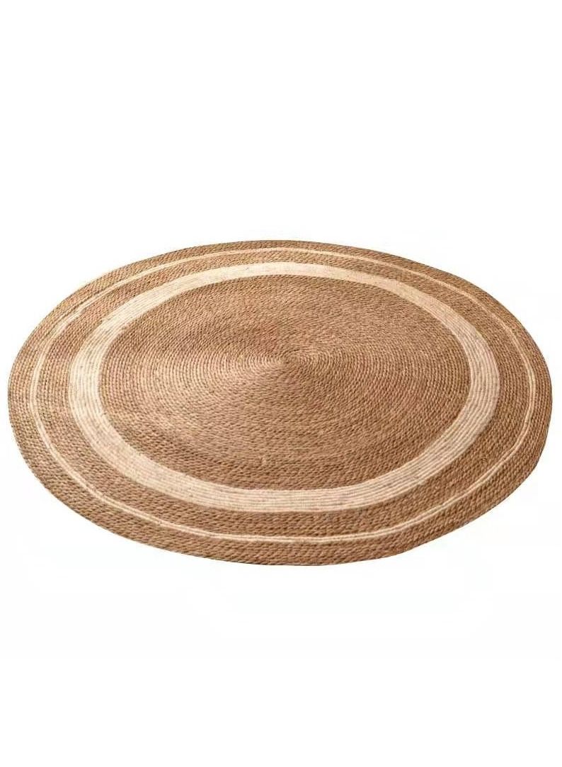 LINGWEI Jute Rug with White Line Round Rug 100cm - Image 4