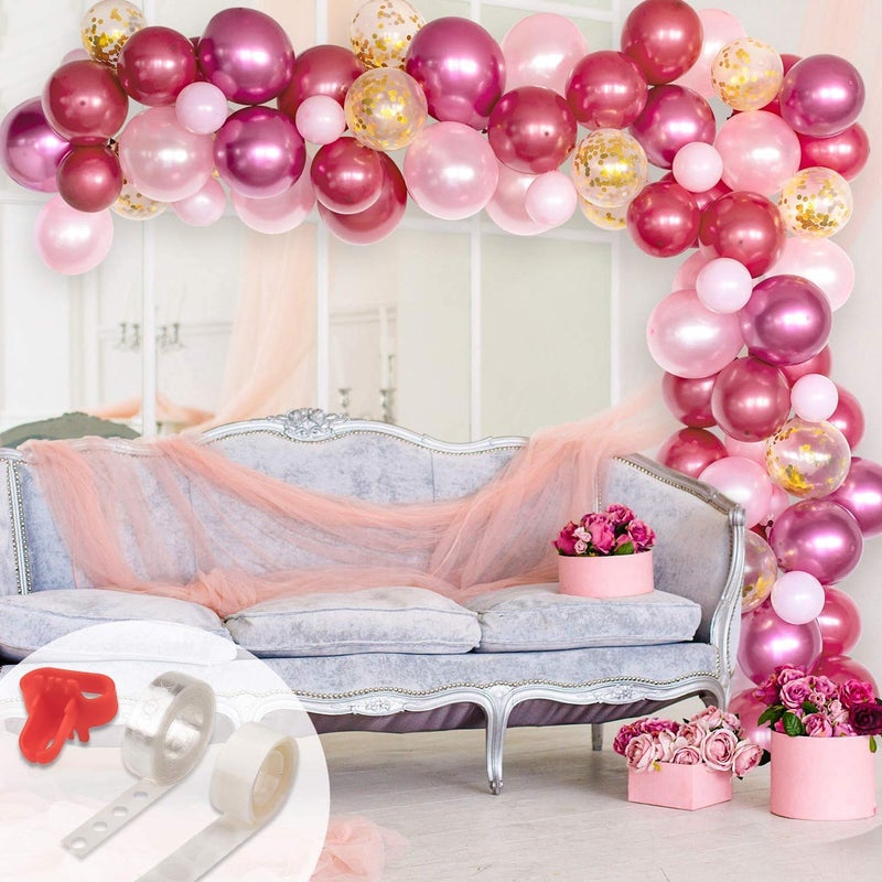 MANGO Balloon Arch  Garland Kit Pink Gold Confetti Burgundy And Rose Metal Latex Balloons Set With 16Ft Balloon Strip Tape Glue Points And 1Pcs Tying Tool For Wedding Birthday Party Decor Medium - Image 2