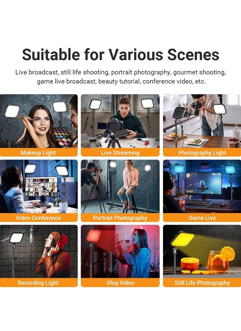 XiuWoo - 2 Pack USB LED Video Light Photography Fill Light Video Conference Lighting Kit 3300K-5600K 10-Level Brightness with Metal Light Stand Flexible Ballhead Remote Control Color Filters - Image 1