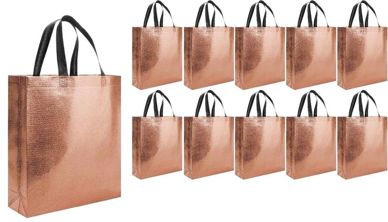 Evafly Gift Bag Medium Size Pack of 10 : L13 x W12 x D4 inch|Resuable Non-Woven Shiny Metallic Laminated|Haldi Return Gifts, Jute Bags for Return Gift,Return Gift For Birthday - Copper - Image 1