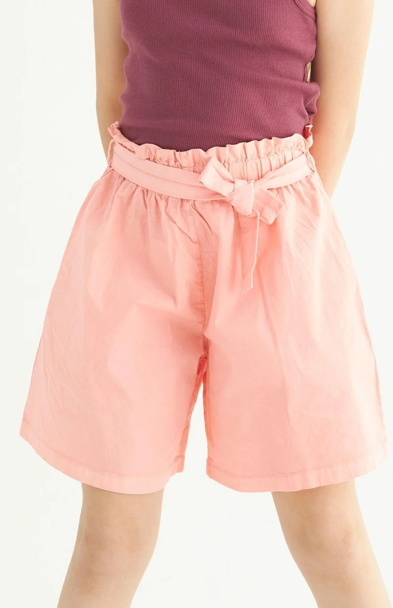Zepkids Salmon Color Girl's Shorts with Pocket and Waist Belt
