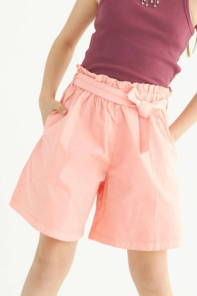Zepkids Salmon Color Girl's Shorts with Pocket and Waist Belt
